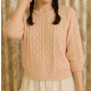 Vintage 70s Heidi Silk Angora Blend Pink Sequined Knit Sweater- Size Medium